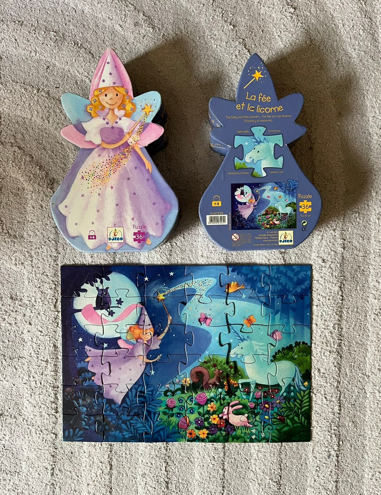 Djeco Puzzel The Fairy and the Unicorn 36 pieces 4+, Kinderen en Baby's, Speelgoed | Kinderpuzzels, Ophalen of Verzenden, 10 tot 50 stukjes