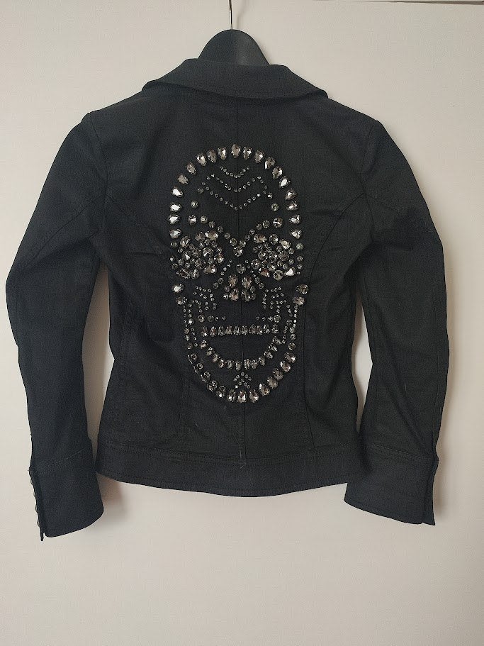 Philipp Plein dames jeansjas – Black Crystal Skull – maat S, Zwart, Ophalen of Verzenden, Zo goed als nieuw, Maat 36 (S)