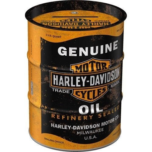 Harley Davidson genuine oil reclame spaarpot van metaal deco, Ophalen of Verzenden, Nieuw, Auto's
