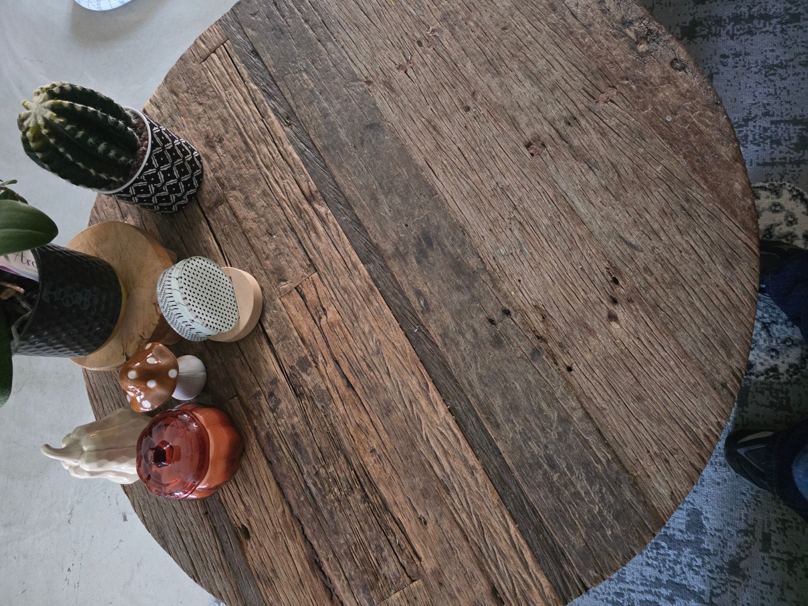 Salontafel rond drijfhout industrieel 90x48 cm, Gebruikt, 50 tot 100 cm, Industrieel, Drijfhout, Rond