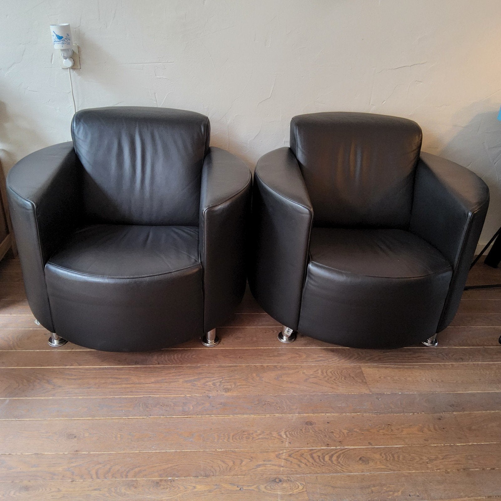 Twee leren fauteuils 'Design by Montel', Huis en Inrichting, Ophalen, Gebruikt, 75 tot 100 cm, Modern