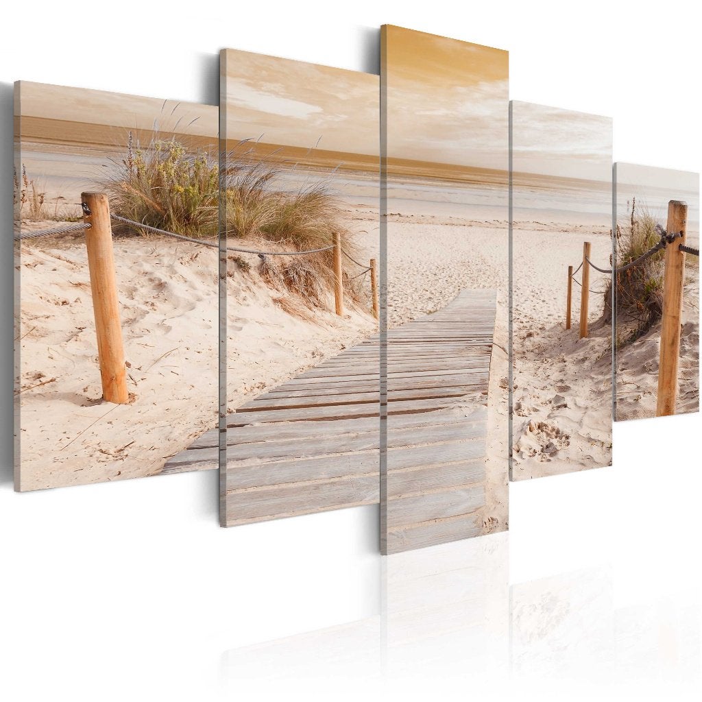 255 Strandpad Noordzee 5 Luik Canvas Schilderij 200x100cm, Nieuw, 125 cm of meer, Ophalen of Verzenden, Schilderij