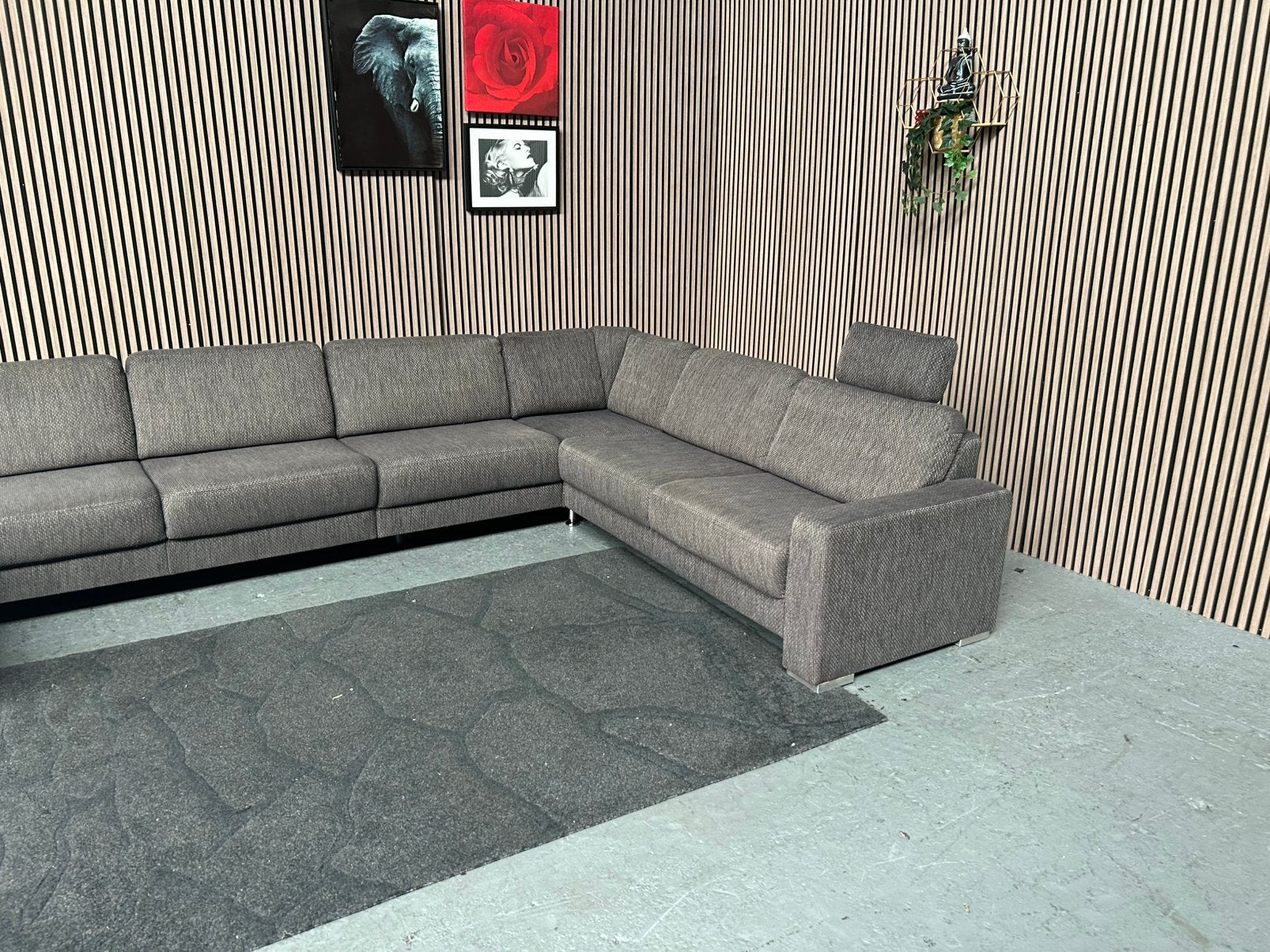 GRATIS LEVERING U-Bank Grijs Stof 404X250X160 GEREINIGD, 300 cm of meer, Ophalen of Verzenden, Zo goed als nieuw, Vierpersoons of meer