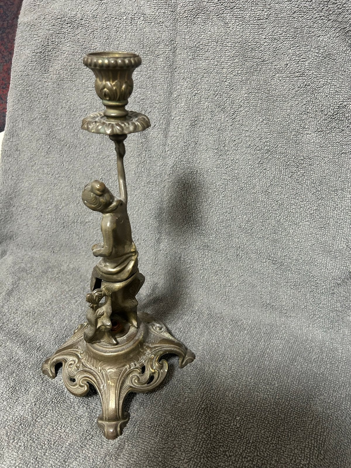Antieke Messing Kandelaar met Figuur, Antiek en Kunst, Ophalen of Verzenden, Koper of Brons