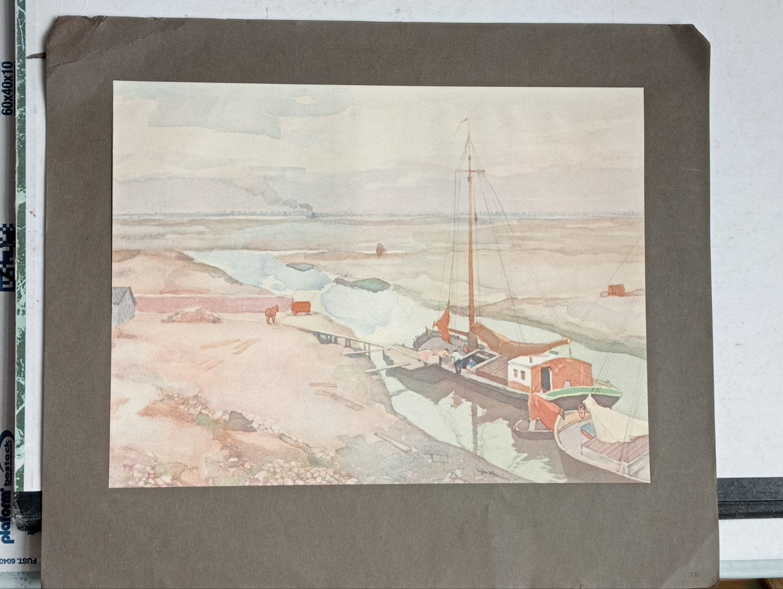 Ype Wenning prent met schip, Verzamelen, Foto's en Prenten, Ophalen of Verzenden, Voor 1940, Gebruikt
