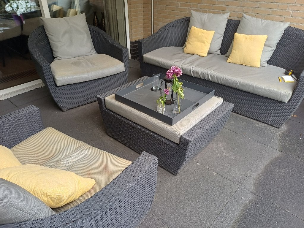 Gratis wicker loungeset met 5 zitplaatsen, Ophalen, 5 zitplaatsen, Gebruikt, Loungeset