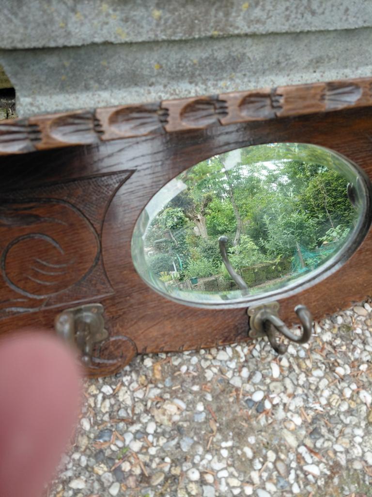 NOG PUNTGAVE ANTIEK EIKEN MOOI BEWERKTE KAPSTOK ( JAREN 20 V, Wandkapstok, Gebruikt, Ophalen of Verzenden, Minder dan 100 cm