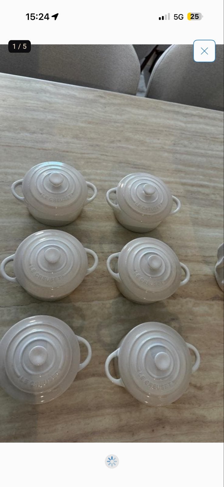 Set van 6 Le Creuset mini-pannetjes/ramekins, Le Creuset, Overige typen, Verzenden, Zo goed als nieuw