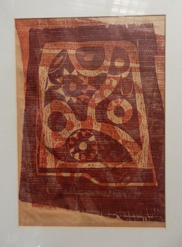 Grote houtsnede Carpe Diem Antoinette Gispen 1967 hxb: 56x40, Antiek en Kunst, Abstract, Houtsnede, Ophalen of Verzenden, Met glas