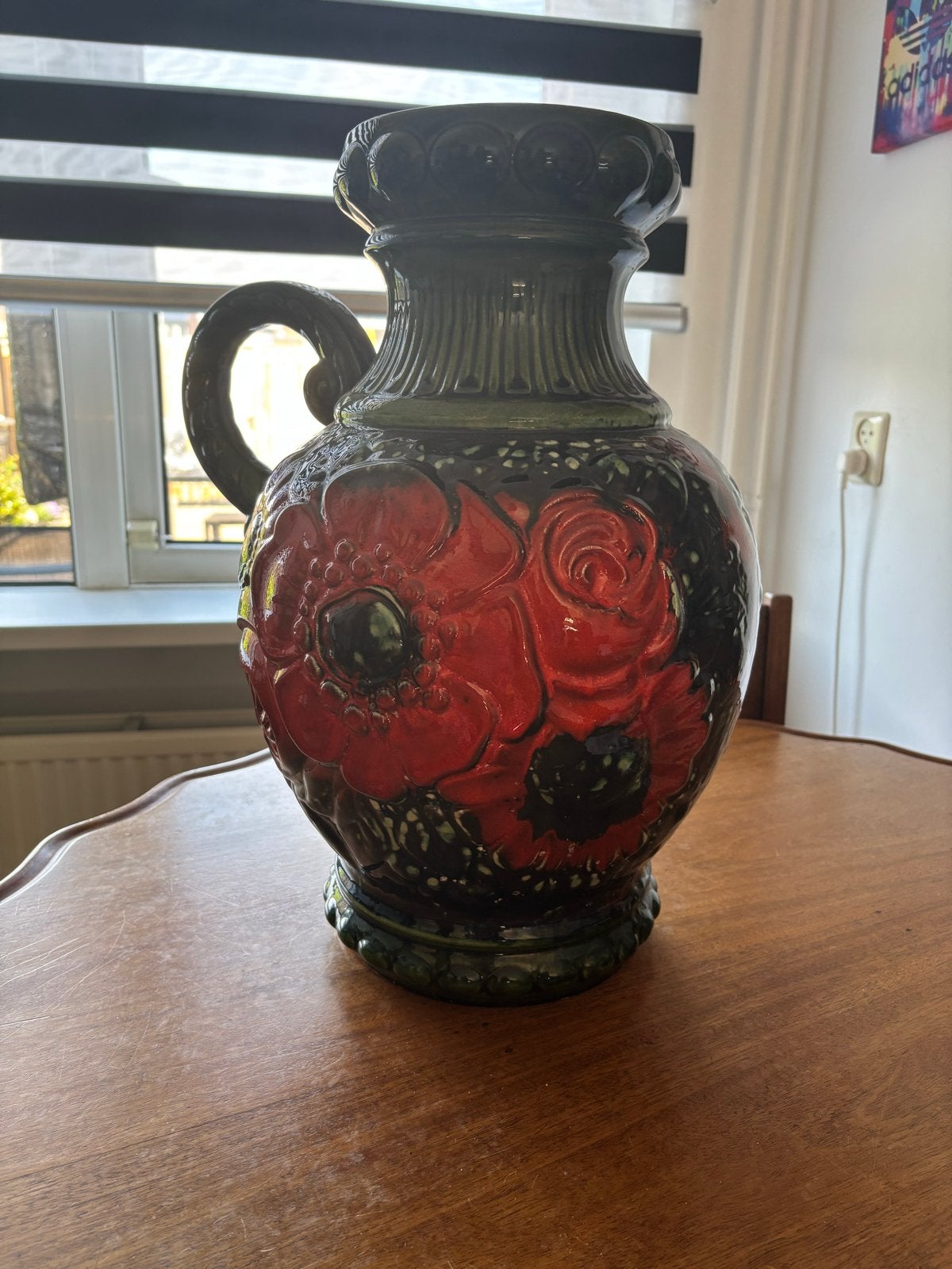 Vintage West Germany Keramiek Vaas met Bloemenmotief, Ophalen