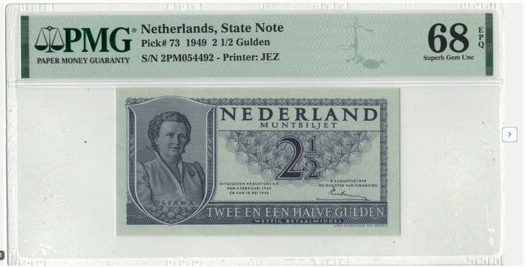2 1/2 gulden 1949 Juliana PMG 68 EPQ, Verzenden, 2½ gulden