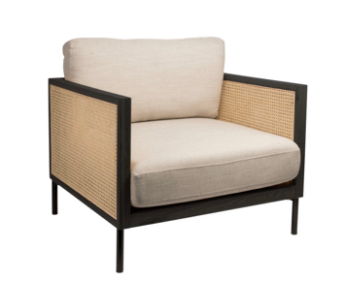 Fauteuil zwart - natural- webbing, Ophalen, Gebruikt, 75 tot 100 cm, 50 tot 75 cm