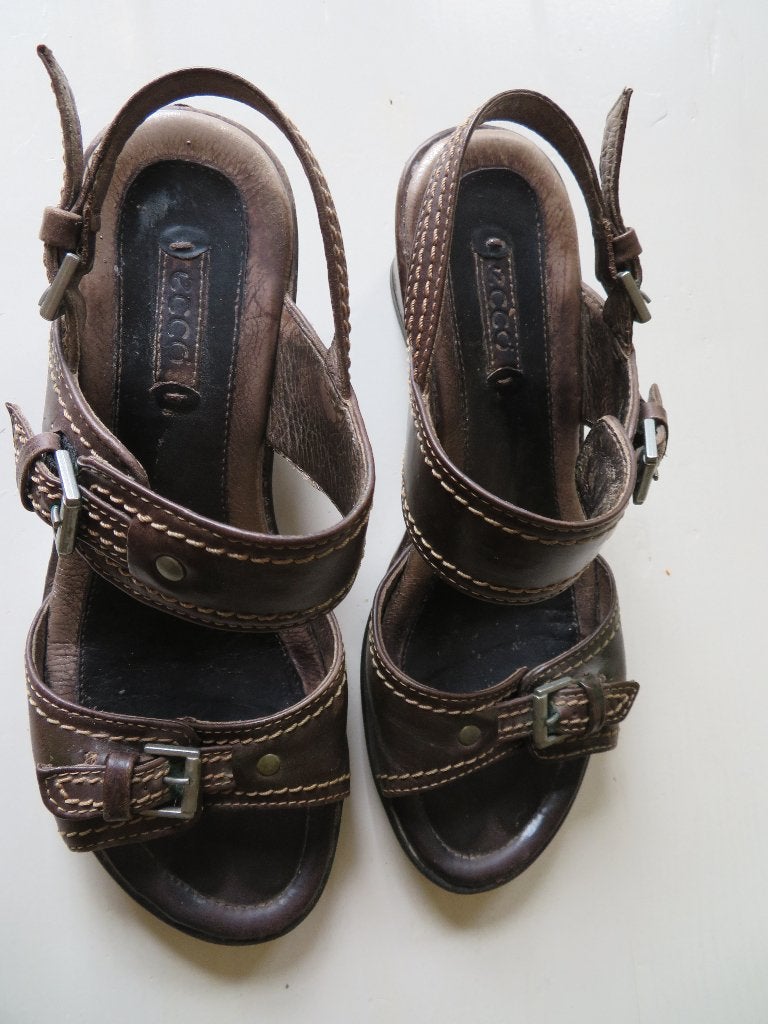 Dames Ecco open schoenen  maat 37 Z.G.A.N. bruin, Ecco, Schoenen met lage hakken, Bruin, Ophalen of Verzenden