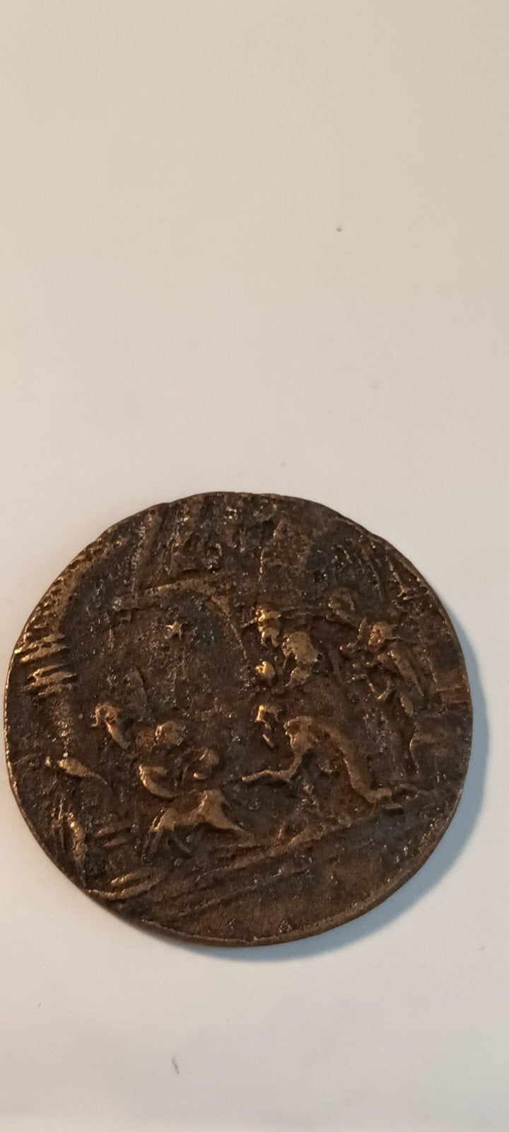 Oude bronzen medaille met jachttafereel, Ophalen of Verzenden, Brons, Buitenland