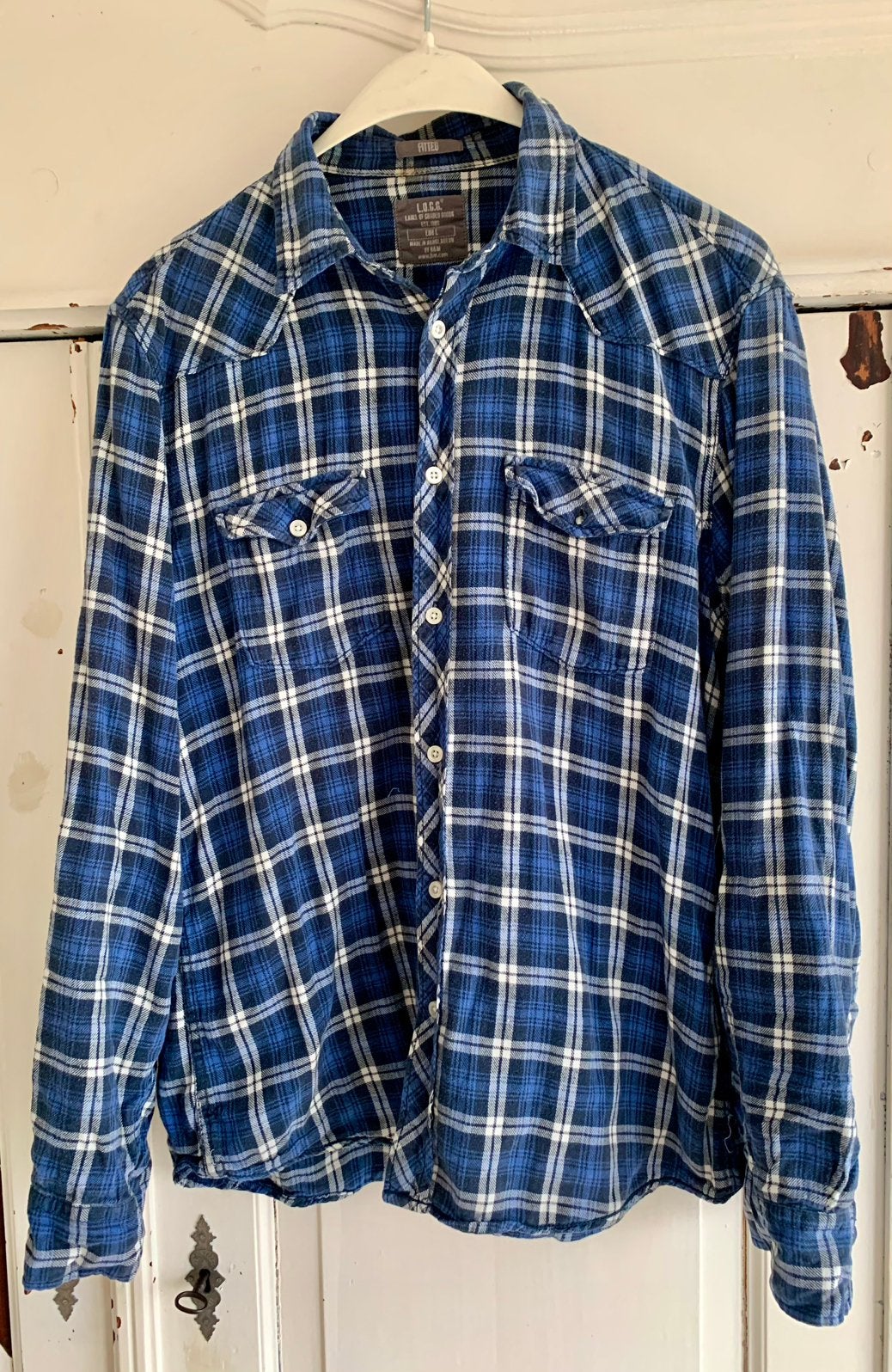 Stoer geruit overhemd, L, H&M, Ophalen of Verzenden, Gedragen, Blauw, Halswijdte 41/42 (L)