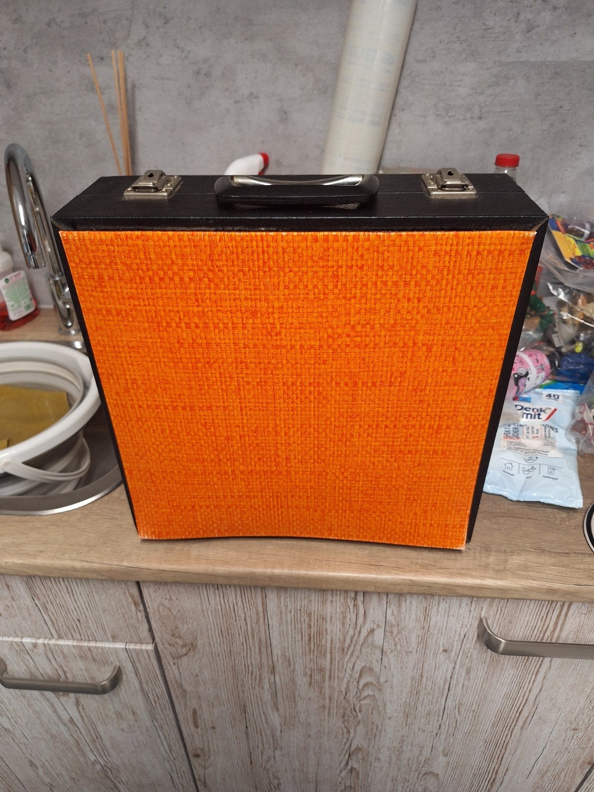 Vintage oranje vinyl LP Koffer jaren 70, Rock, Gebruikt, Overige formaten, Gesigneerd