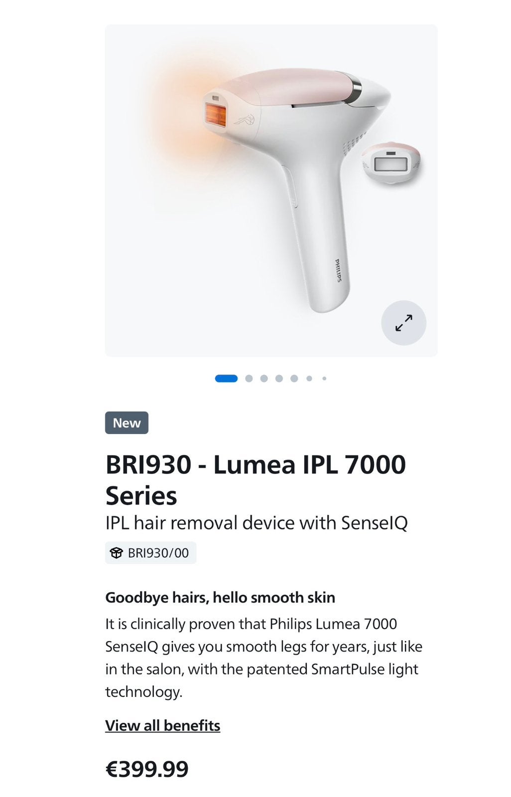 Philips Lumea IPL 7000 IPL hair removal device with SenseIQ, Ophalen of Verzenden, Zo goed als nieuw