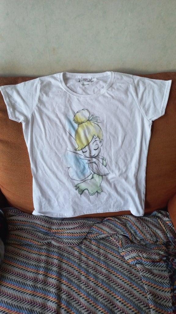 Disney Tinkerbell T-shirt - Maat M, Maat 38/40 (M), Fruit of the Loom, Wit, Ophalen of Verzenden