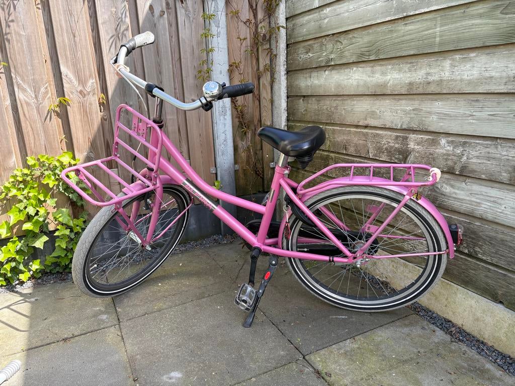 Roze meisjesfiets 22 inch met voordrager - Gebruikt, Gebruikt, Velgrem, 50 tot 53 cm, Ophalen