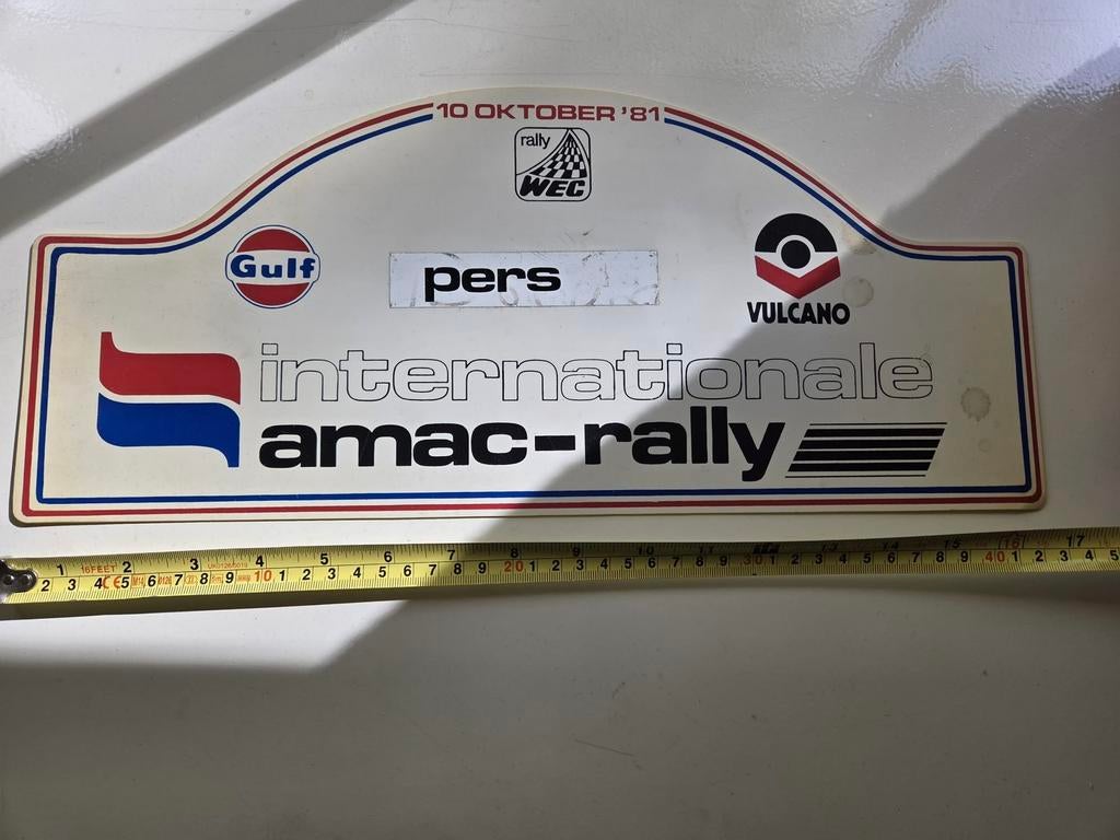 Rallye bord Internationale Amac-rallye oktober 1981 gulf, Verzamelen, Ophalen of Verzenden, Auto's