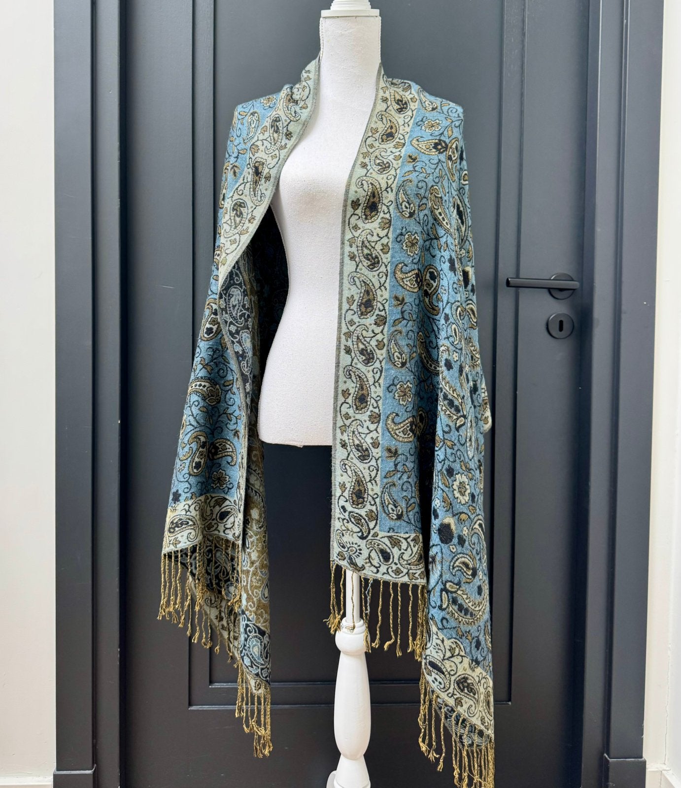 Blauw Paisley geweven XL sjaal, Ophalen of Verzenden, Zo goed als nieuw, Sjaal