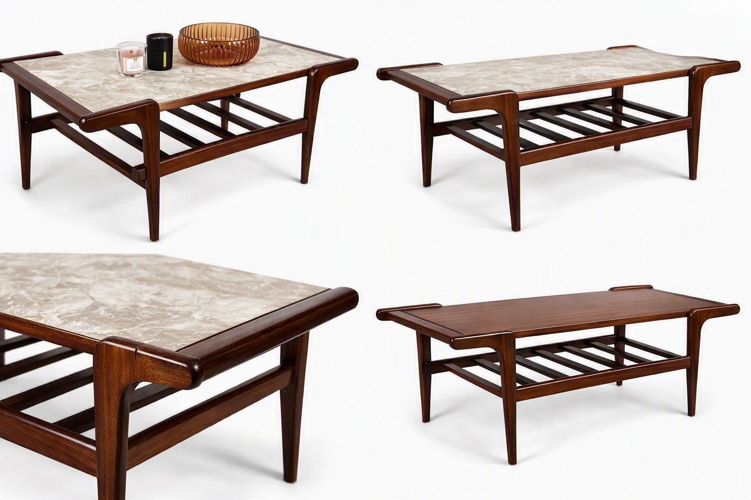 Vintage Teakhouten Salontafel met Marmeren Formica Blad, Ophalen
