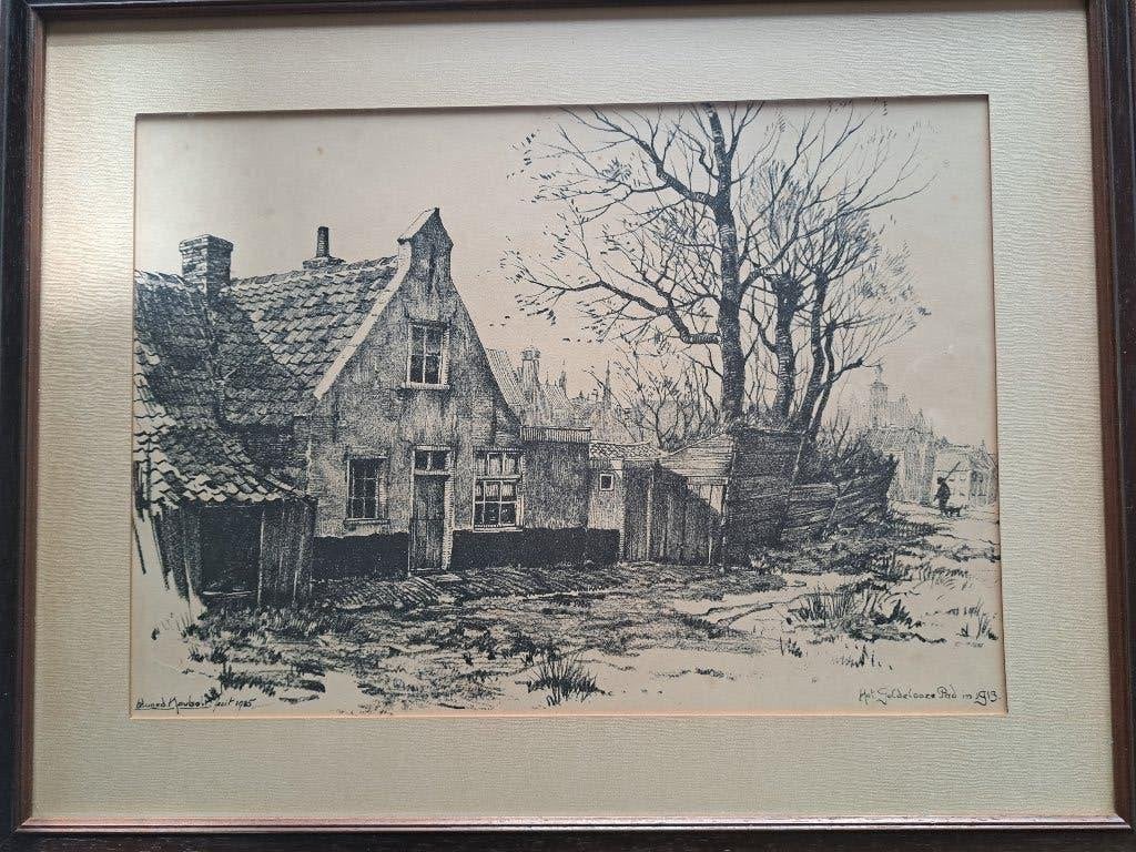 Edouard Houbolt - Het Geldelooze Pad, Antiek en Kunst, Oud hollands, Gesigneerd, Ophalen of Verzenden, Landschap