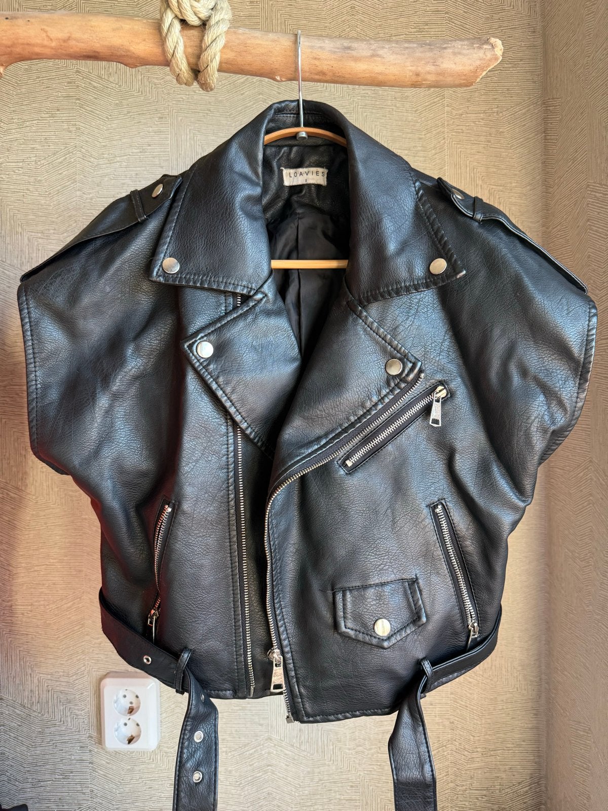 Stoere zwarte mouwloze bikerjack, Verzenden, Zo goed als nieuw, Maat 36 (S), Zwart