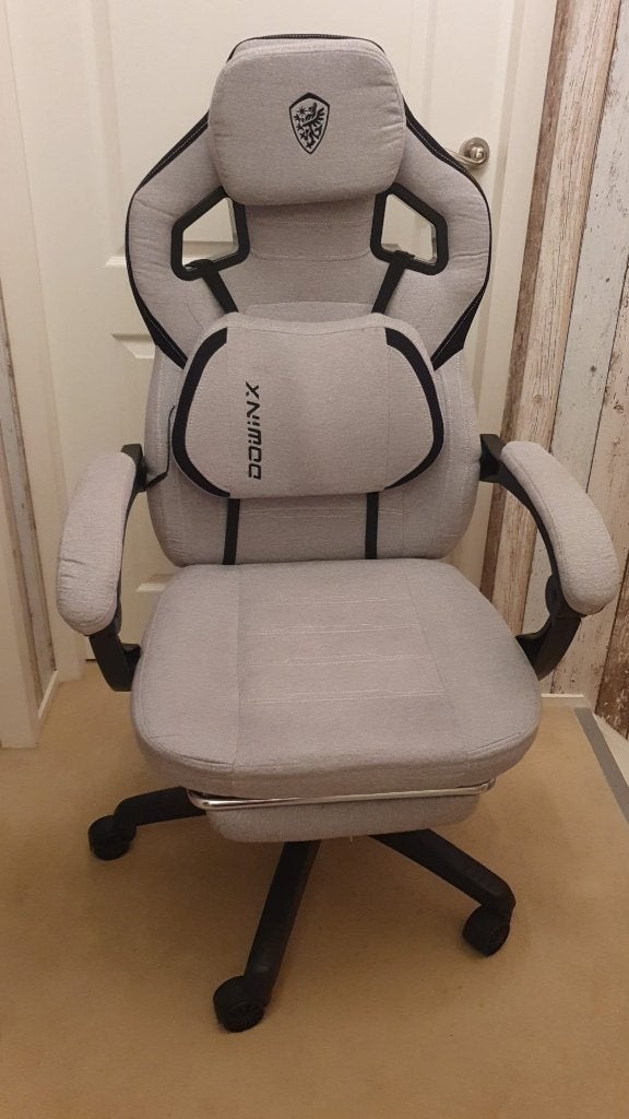 Dowinx Gaming chair + Massage kussen + Voet steun, Ophalen, Zo goed als nieuw, Grijs, Gaming bureaustoel