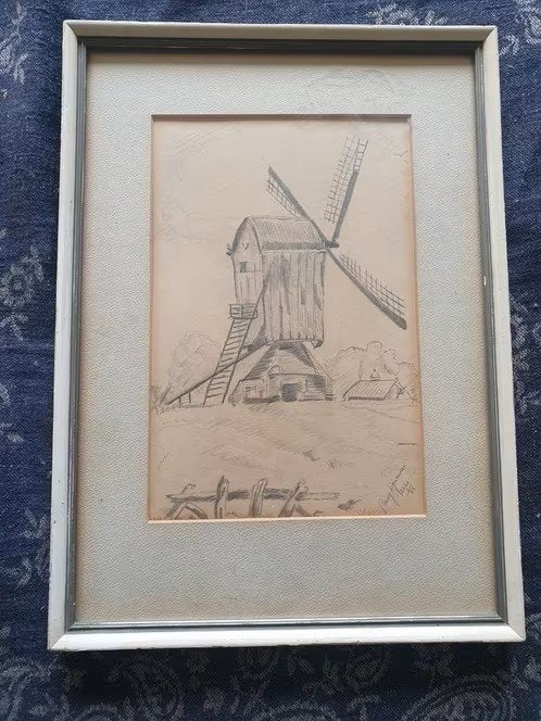 Potlood tek standerdmolen Anny (?) Wijnands Amersfoort. 1955, Ophalen