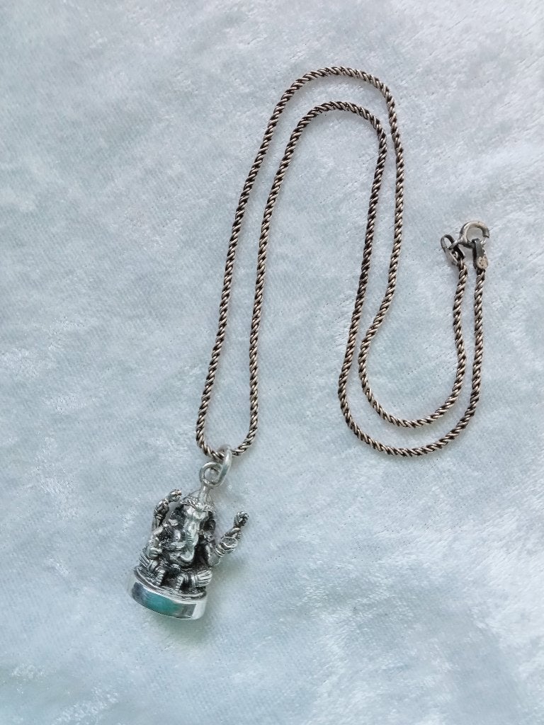 Mooie Zilveren Ganesha aan Zilveren Ketting, Verzenden, Zilver, Ketting