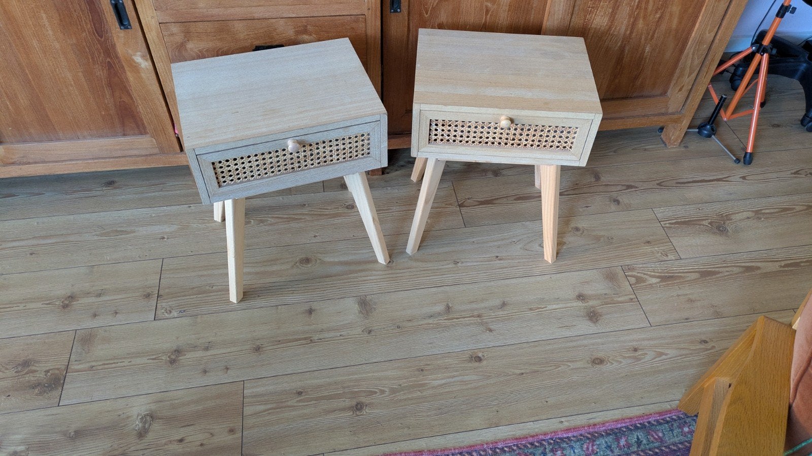 2x Xenos nachtkastjes met lade, houtfineer en webbing, Ophalen, Gebruikt, Minder dan 45 cm, Minder dan 55 cm