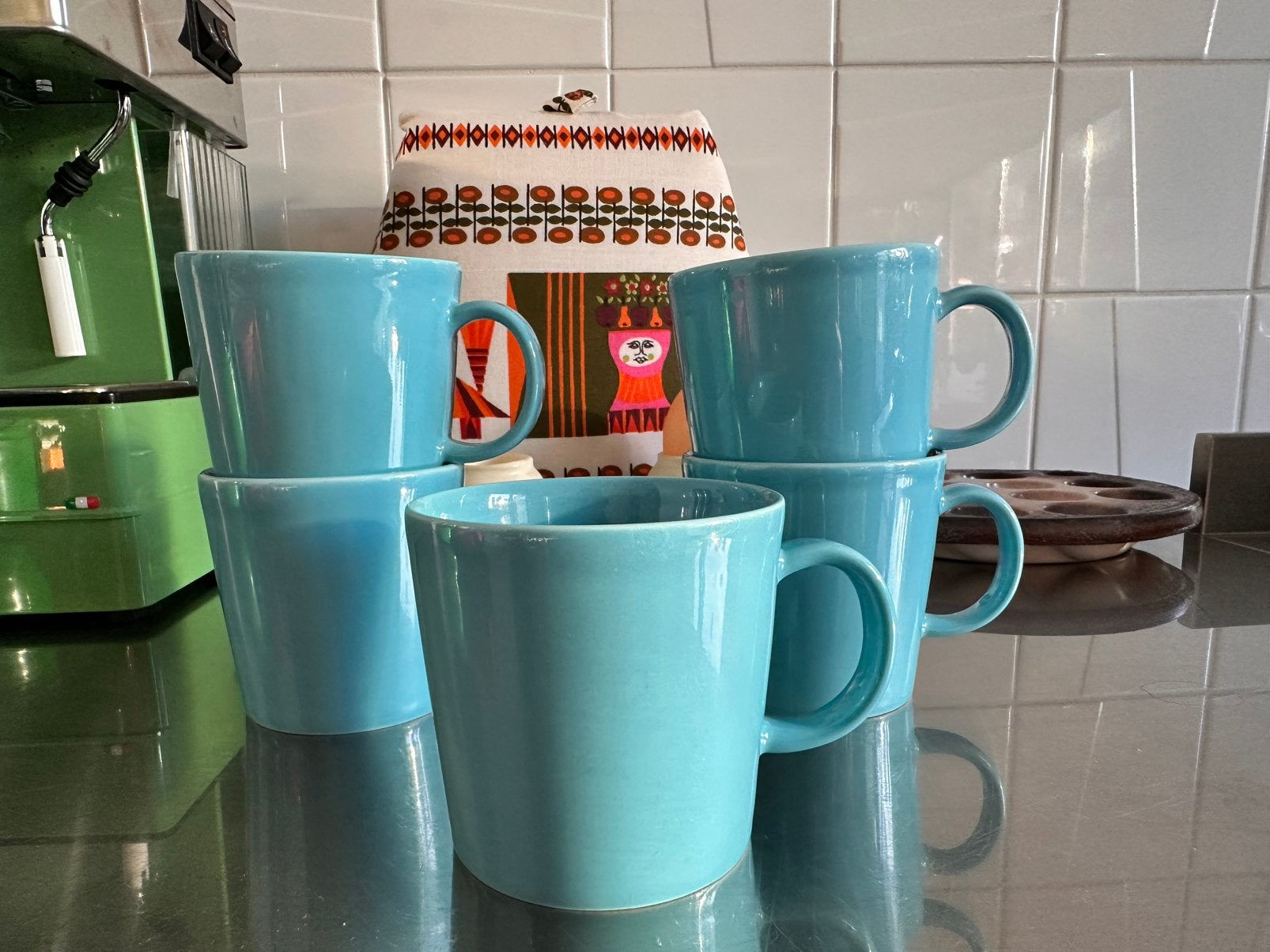 Iittala Teema Mokken Set van 5 Turquoise, Ophalen of Verzenden, Zo goed als nieuw, X, Overige stijlen