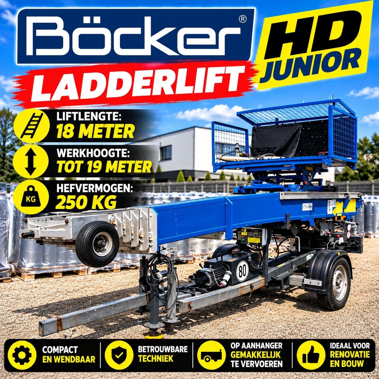 Böcker HD Junior ladderlift 18 m – 220V – € 6.950, Ophalen, Zo goed als nieuw, Bouwlift