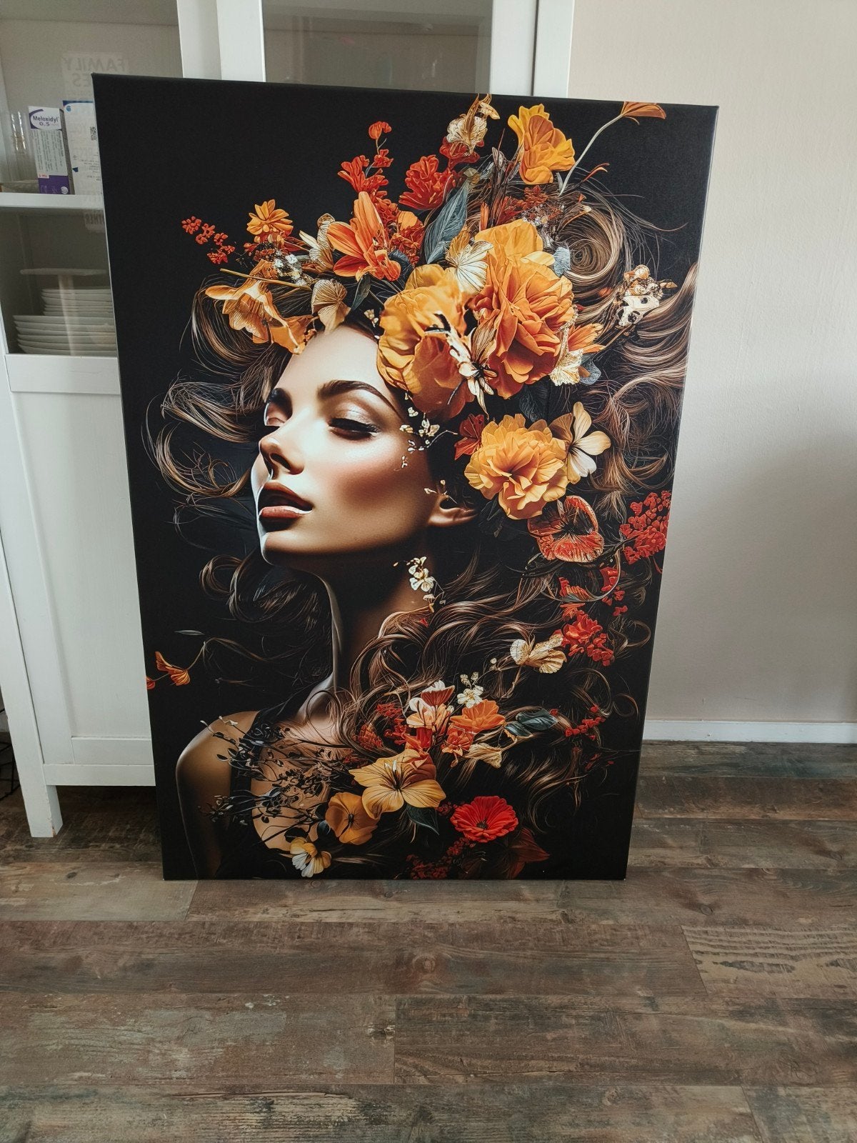 Prachtig Canvas Schilderij Vrouw met Bloemen 80x120cm, Ophalen, Nieuw, Schilderij, 75 tot 100 cm
