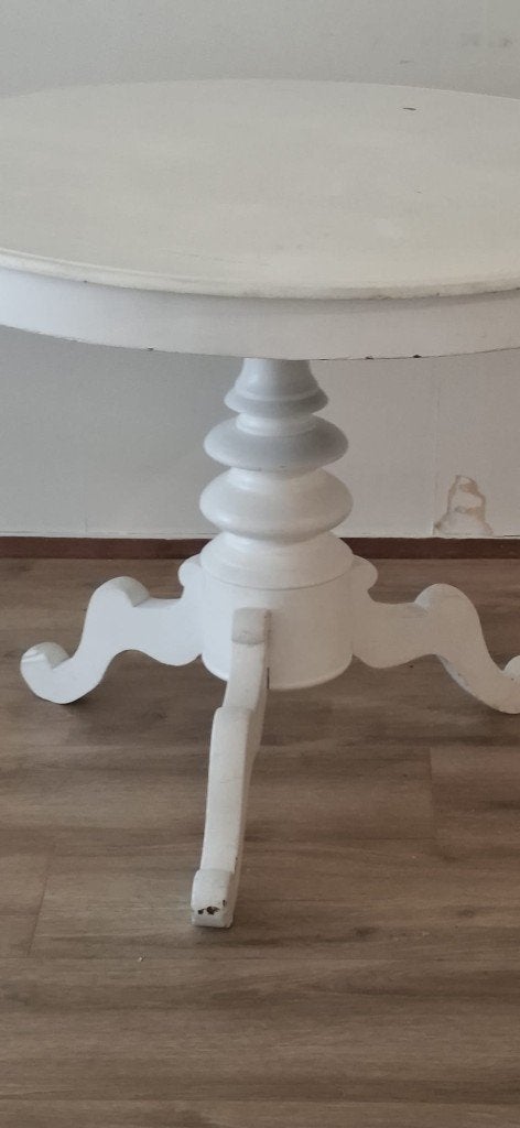 Ronde witte landelijke tafel – vintage stijl, Huis en Inrichting, Tafels | Eettafels, Ophalen, Gebruikt, 50 tot 100 cm, Rond