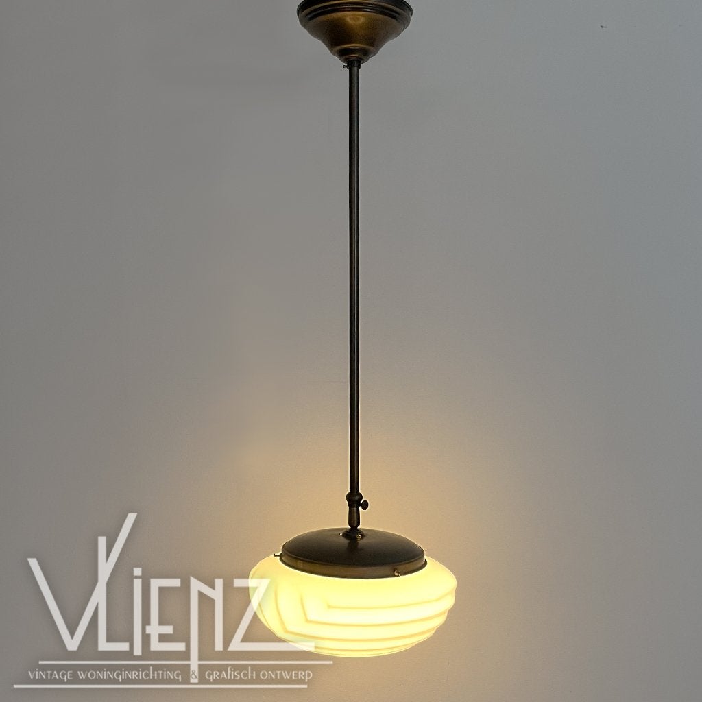 Art deco stijl hanglamp, lamp melk glas schaal, Ophalen, Gebruikt, -, -