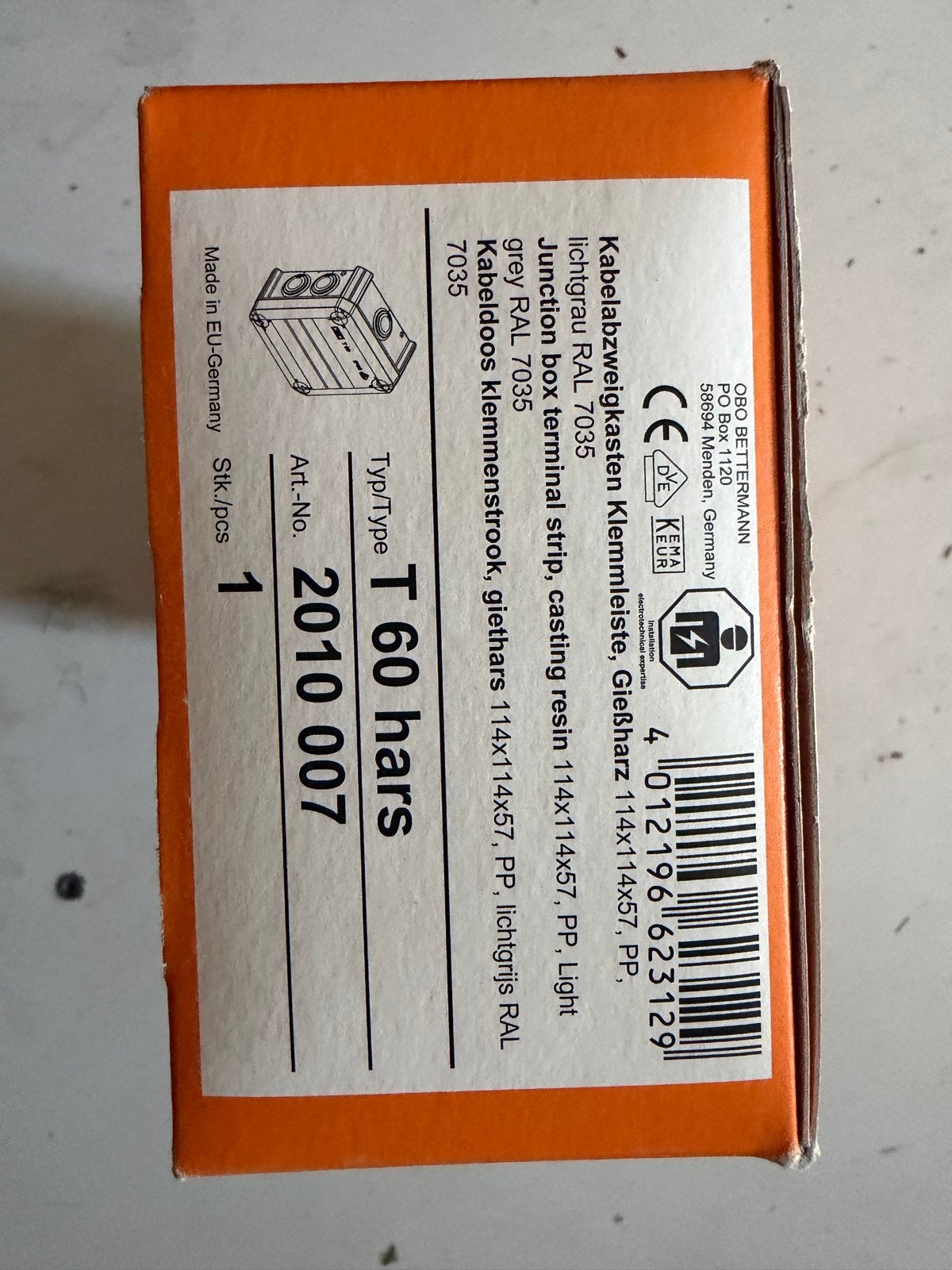 OBO Bettermann T 60 hars lasdoos - Nieuw in doos, Ophalen of Verzenden, Nieuw, Overige merken, Overige typen