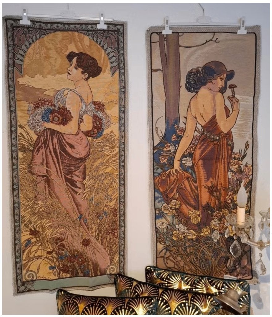 Art nouveau de vier jaargetijden Mucha wandtapijten, Ophalen of Verzenden