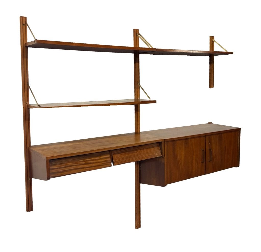 Vintage Wandsysteem Wandmeubel Teak Fineer Jaren 60 design, Ophalen, Gebruikt, Teakhout, Met lade(s)