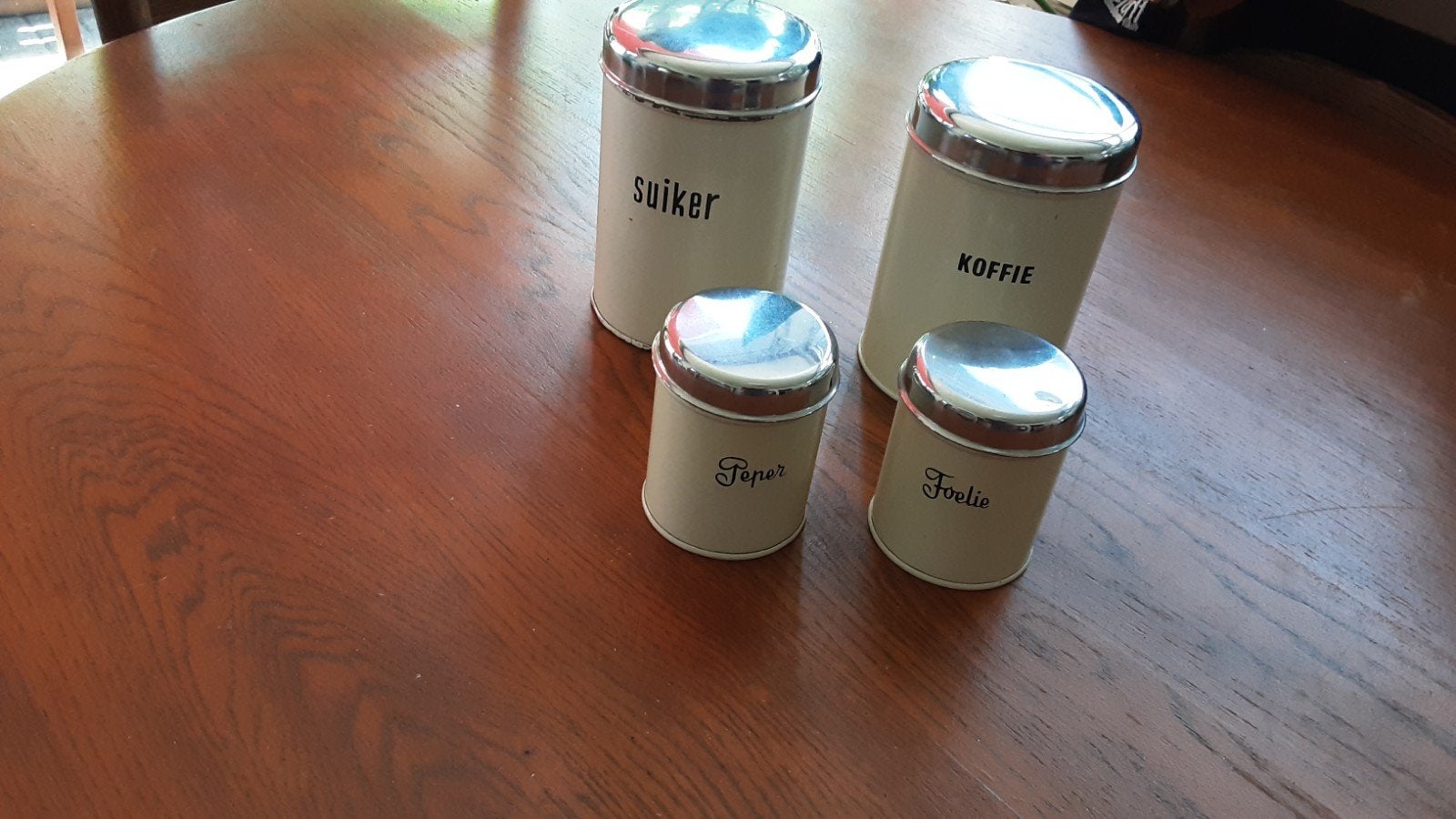 Set van 4 vintage blikken: 2 kleine, 2 grotere, Verzamelen, Blikken, Ophalen of Verzenden, Gebruikt, Koffie, Overige merken