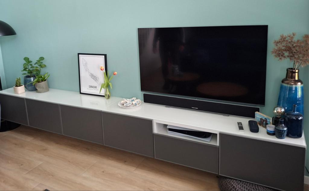 2x Ikea BESTA (tv) meubel met veel opbergruimte, Glas, Ophalen of Verzenden, Zo goed als nieuw, 200 cm of meer