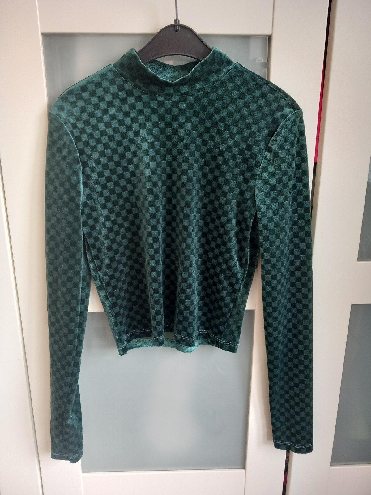 Groene fluwelen top met ruitjespatroon, Nieuw, Ophalen of Verzenden, Amy & Ivy, Lange mouw