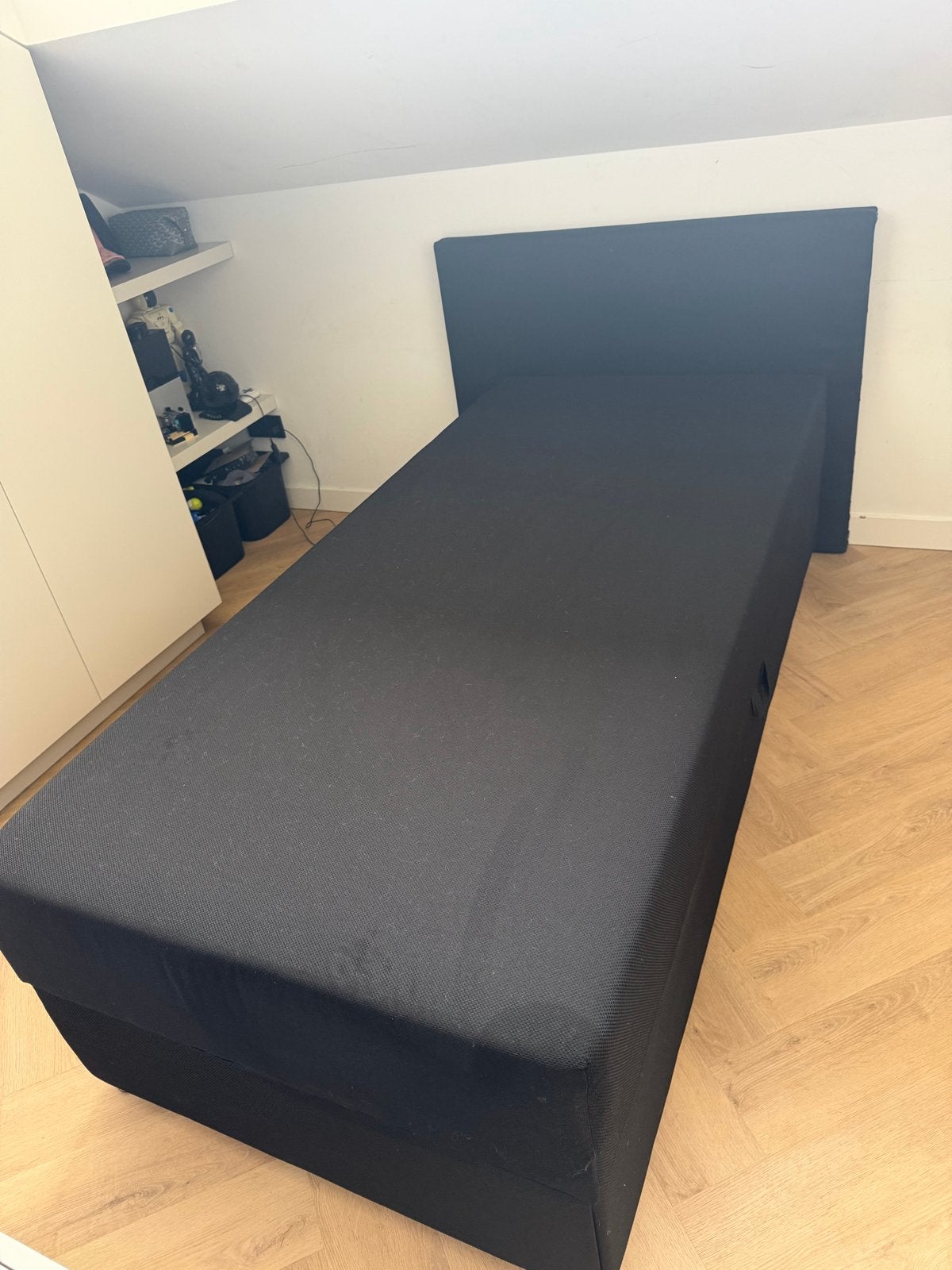 Vandaag ophalen!!!Zwart eenpersoonsbed met opbergruimte, Huis en Inrichting, Slaapkamer | Bedden, Ophalen, Gebruikt, 90 cm, Eenpersoons
