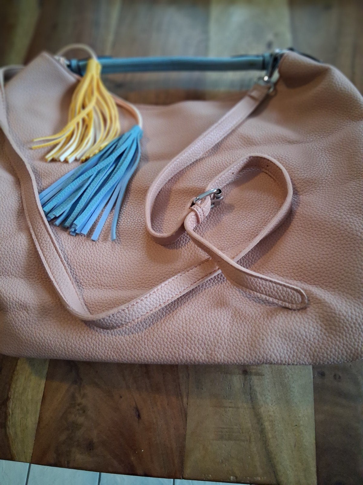 Mooie zalmkleurige tas, Ophalen of Verzenden, Zo goed als nieuw, Blauw, Handtas