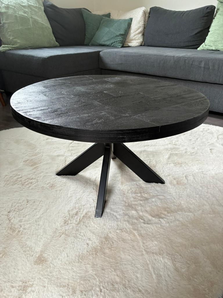 Zwarte ronde salontafel, Huis en Inrichting, Ophalen, Gebruikt, Rond, 50 tot 100 cm