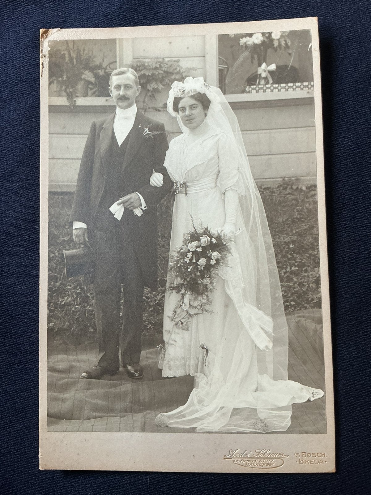 Kabinetfoto, Bruidspaar, ANDRÉ SCHREURS, DEN BOSCH - BREDA, Verzamelen, Ophalen of Verzenden, Voor 1940, Gebruikt, Foto