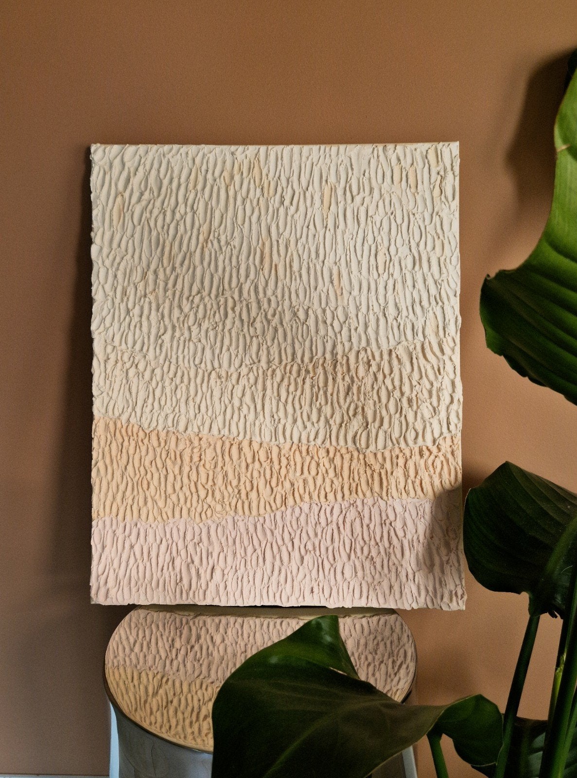 Abstract textuur schilderij - beige / roze tinten - modern, Ophalen of Verzenden