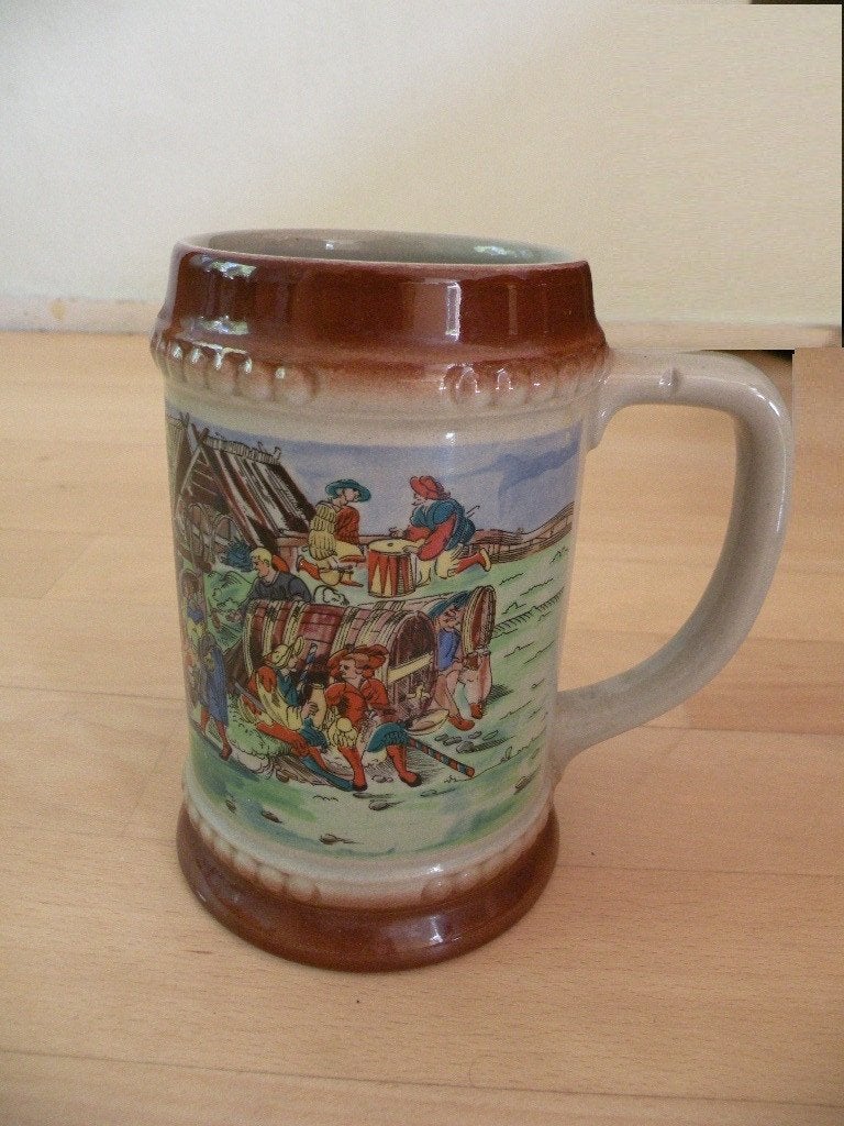 Bierpul met prachtig tafereel. In zeer goede staat., Verzamelen, Biermerken, Ophalen of Verzenden, Zo goed als nieuw, Pul(len)