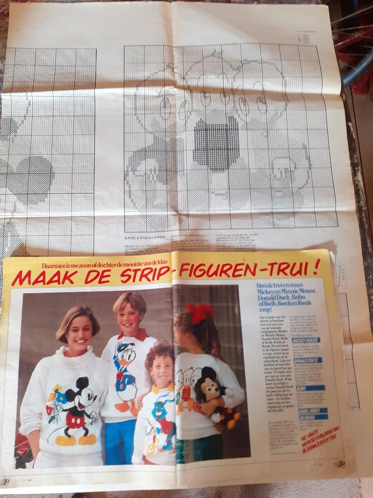 Stripfig. brei patroon trui Micky & Mini Mouse Donald Duck, Ophalen of Verzenden, Zo goed als nieuw, Breien, Patroon of Boek